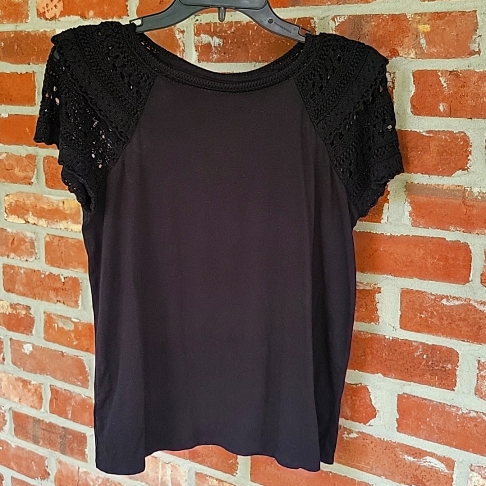 Loft Black Crochet Sleeve Top